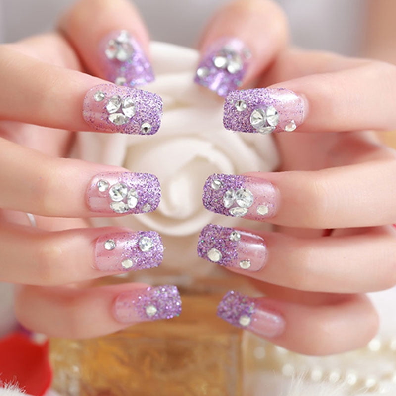 Untitled | Purple acrylic nails, Gel nails, Purple nail art